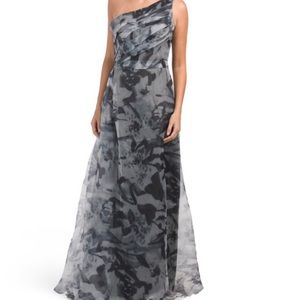 RENE BY RENE RUIZ Black/white One Shoulder Organza Floral Gown